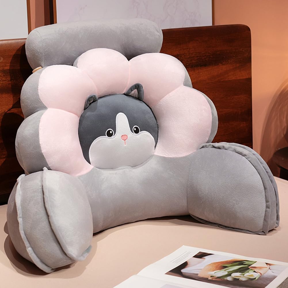 Cute Flower Lumbar Support Pillow Office Chair Waist Cushion Cartoon Sofa Bed Rest Reading Pillow with Small Bolster (Gray Husky, 60×50cm/23.6"×19.7")