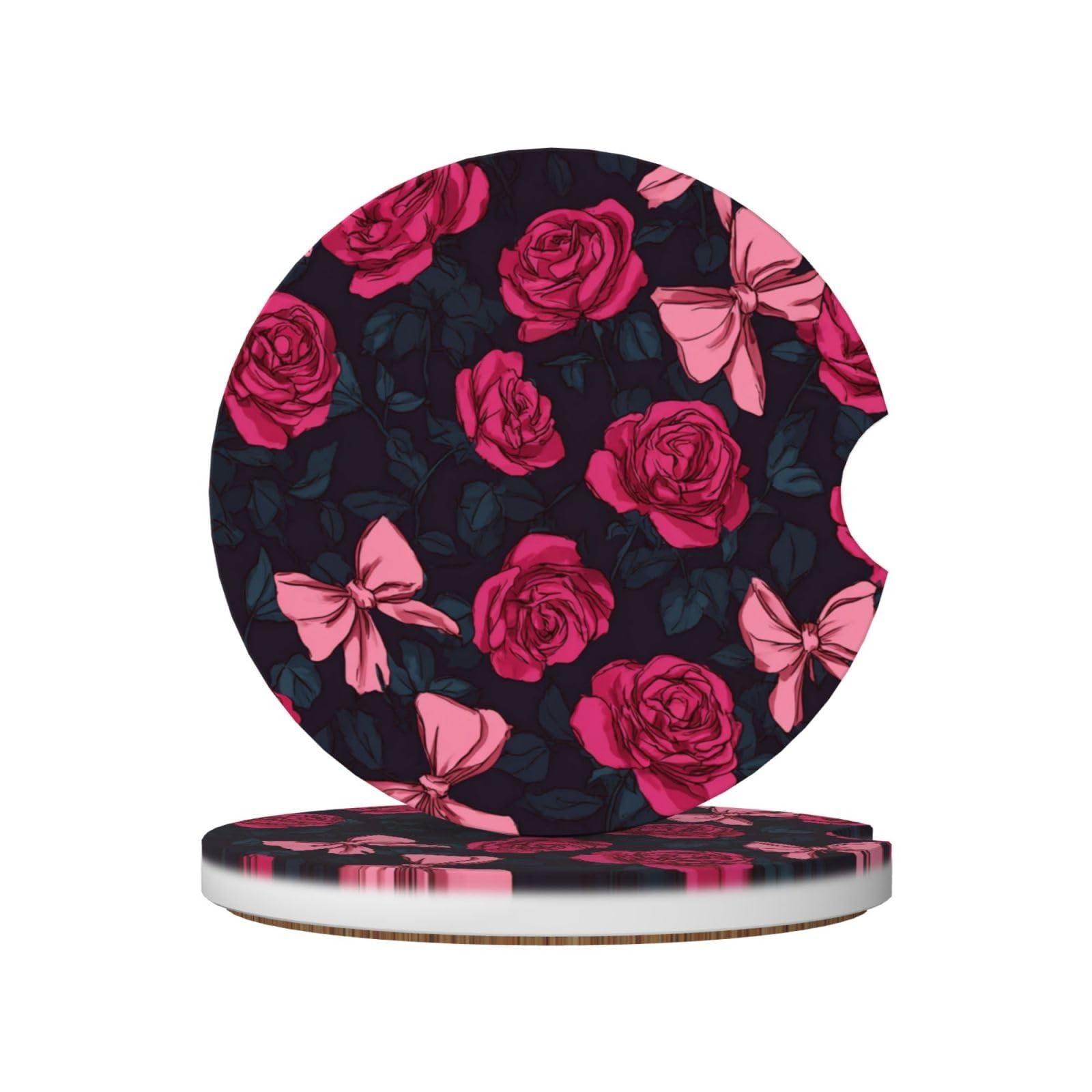 Roses Pink Bows Ceramic Coasters,2pcs