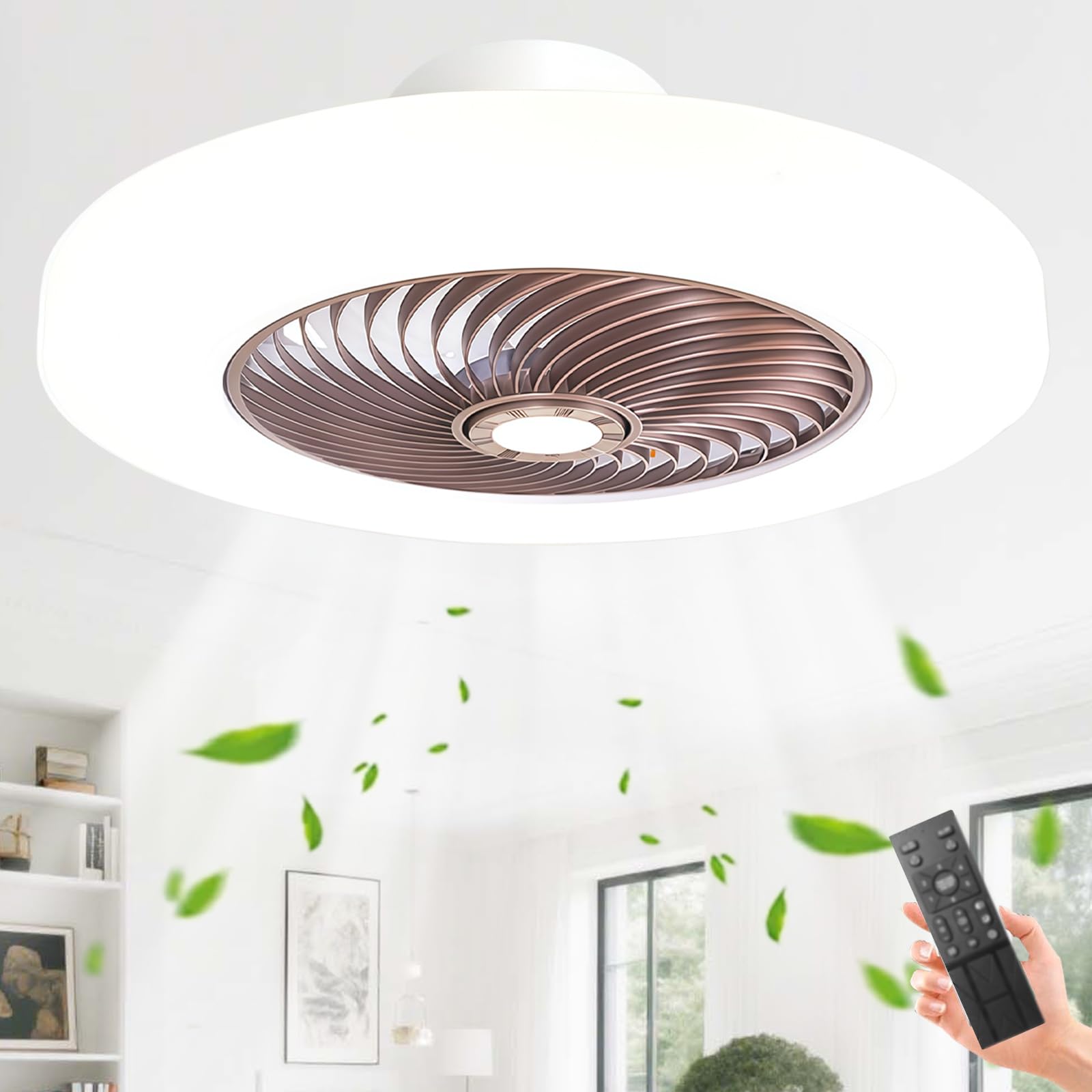 HXYSXHJUO 52CM Modern Ceiling Fans with Lights Remote/APP for Bedroom, LED Silent Living Room Fan Lamp, 6 Speed, Reversible Motor, Dimmable Lonuge,Study, Office-Brown