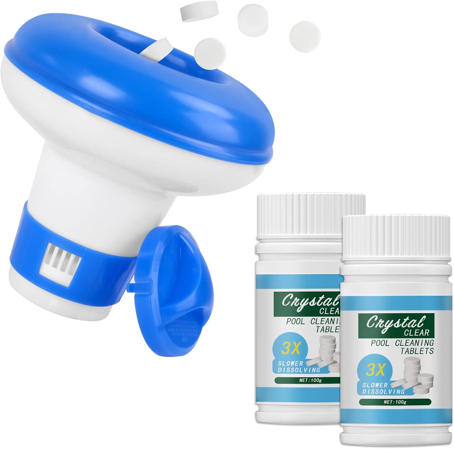 Chlorine Tablets and Floating Dispenser, Pool Cleaning Tablets, Cleaning and Disinfection