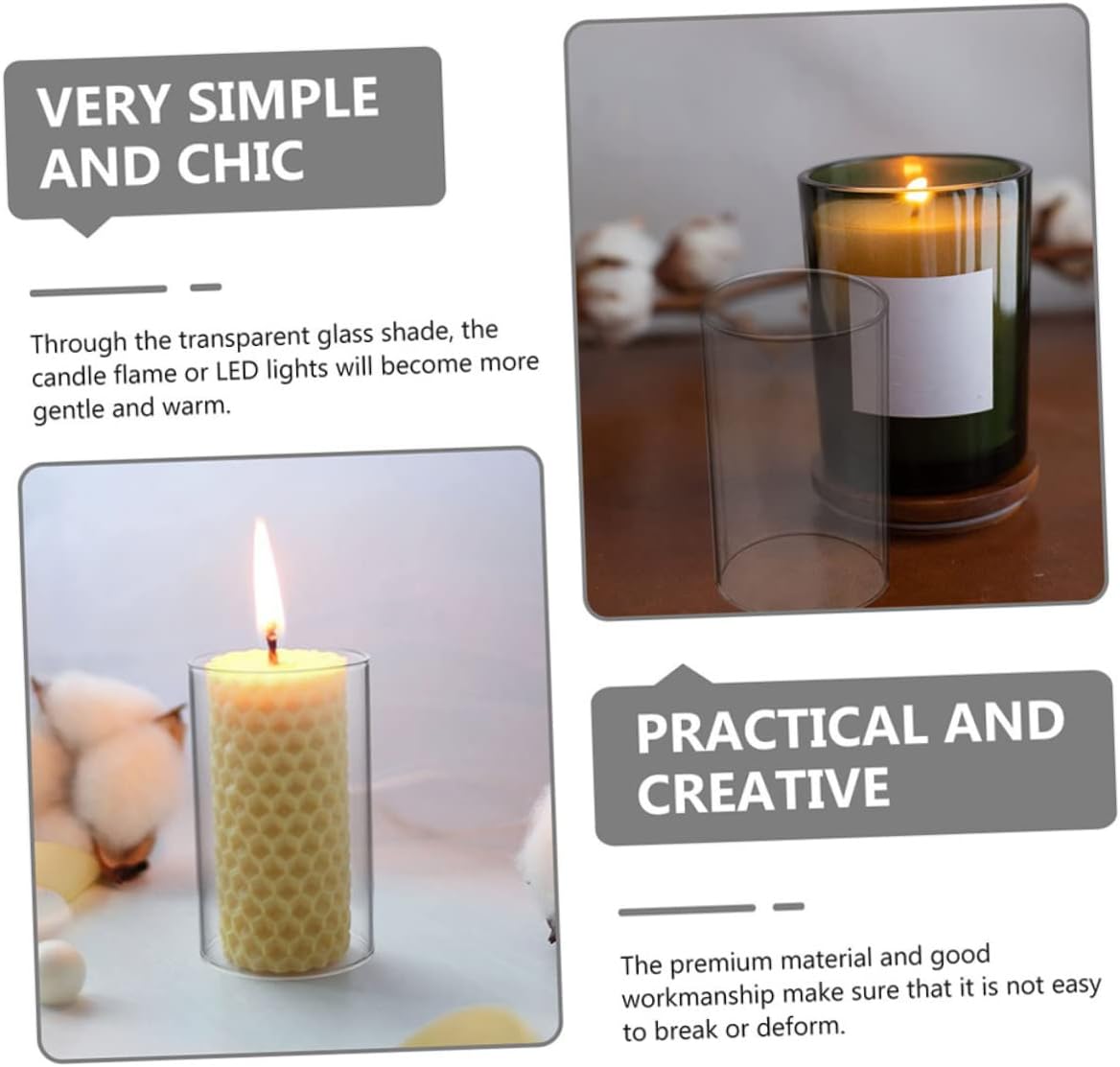 Ciieeo 4pcs High Borosilicate Glass Craft Candle Covers Windproof Cylinder Candle Lampshade