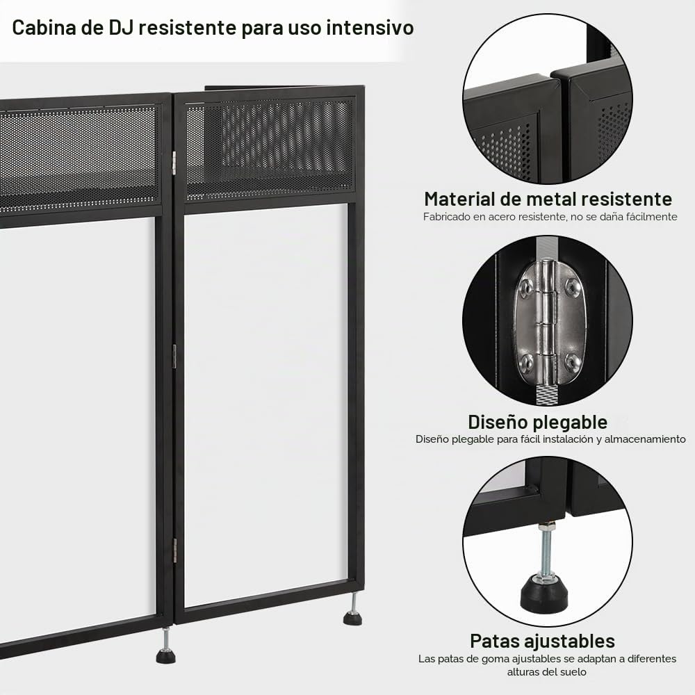 SMONTER Cabina de DJ portátil de 41 pulgadas de largo x 20 pulgadas de ancho, fachada de DJ con tela blanca y negra, estación de mesa de DJ plegable con patas ajustables para fiesta, marco de metal