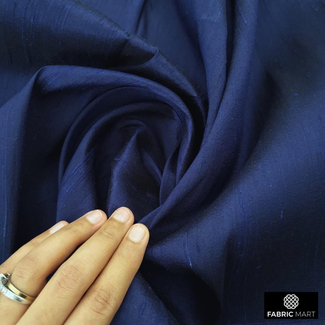 blue dress fabric Mart Direct Navy 100% Pure Silk Fabric By The Yard, 41 inches or 104 cm Width, 1 Continuous Yard Blue Silk Fabric, Pure Silk Dupioni Bridal Upholstery Curtain Size:L_22-24 Confirmation drerss Zara ZARA Black Gingham and lighting
