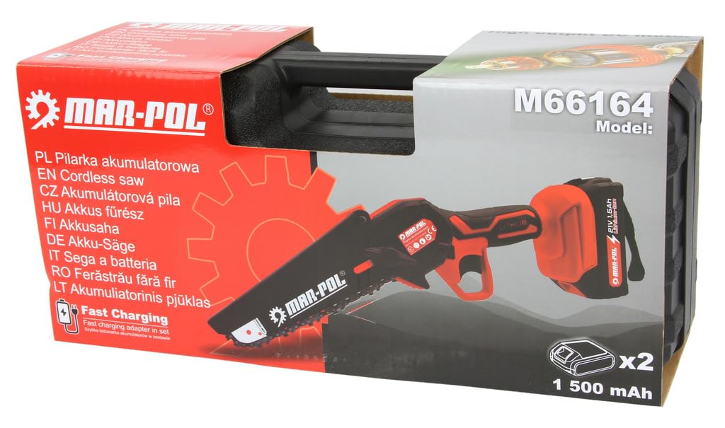 Motosierra eléctrica de cadena | 1500 W | 21 V | 1500 mAh | 2 barras de 6" (18 cm) | 2 cadenas de 6" (18 cm) | Corte 15 cm | Velocidad de la cadena 6 m/s | poda de jardín madera