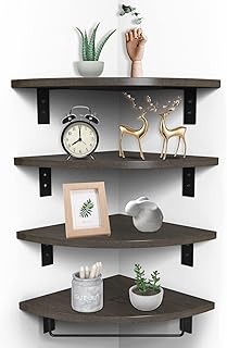 HOORMEEY Corner Shelf, Set of 4 Floating Shelves, Wall Mounted Corner Floating Shelves for Wall Decor, Wood Floating Wall ...
