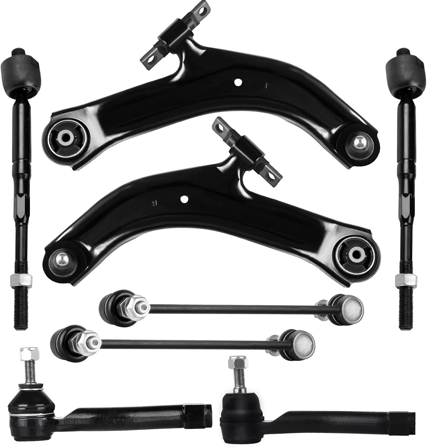 Front Lower Control Arm w/Ball Joint fit for Nissan Sentra 2007 2008 2009 2010 2011 2012, Suspension Kit with Inner Outer Tie Rod End Sway Bar Link - 8pc Set