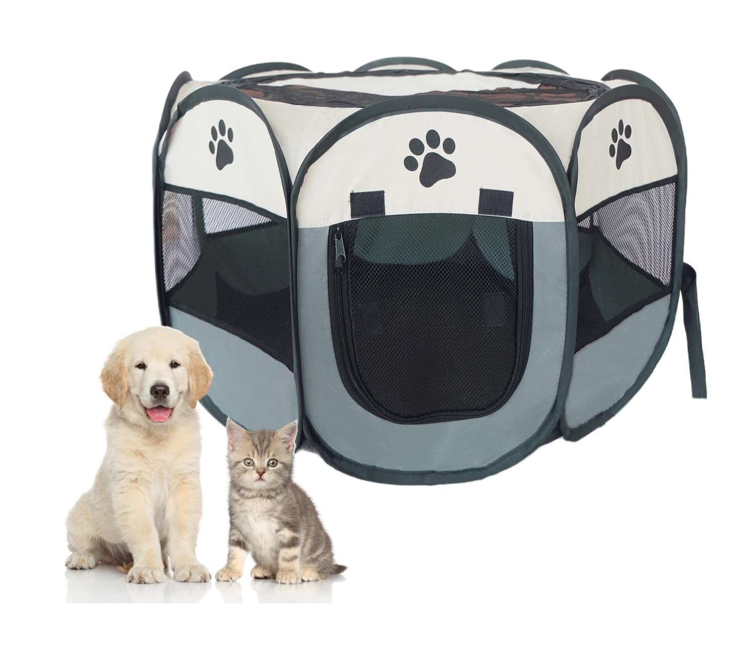 Box portatile pieghevole per animali domestici, cuccia per interni ed esterni, impermeabile, copertura rimovibile per cuccioli, gattini, gatti e cani di piccola taglia (grigio (72,9 x 72,9 x
