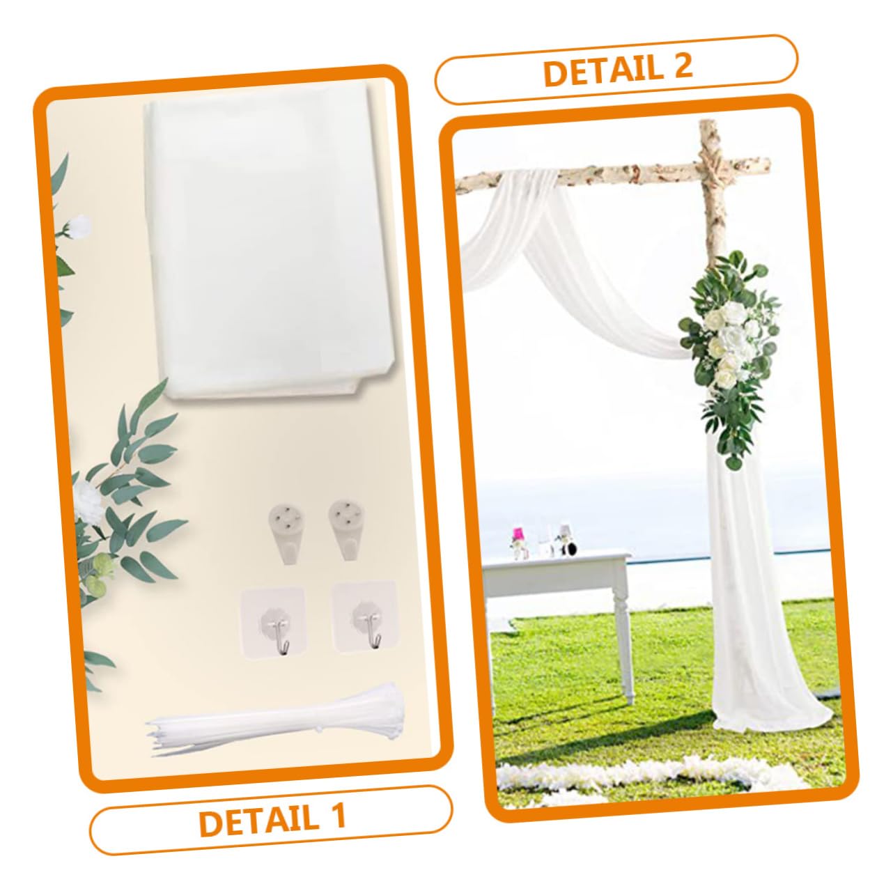 VALICLUD Künstlicher Blumenbogen für Hochzeit, 1 Satz Weiße Kunstblumen | Seidenblüten mit Tüll, Natürlicher Look, für Innenbereich und Tischmitte, Romantische Hochzeitsdeko