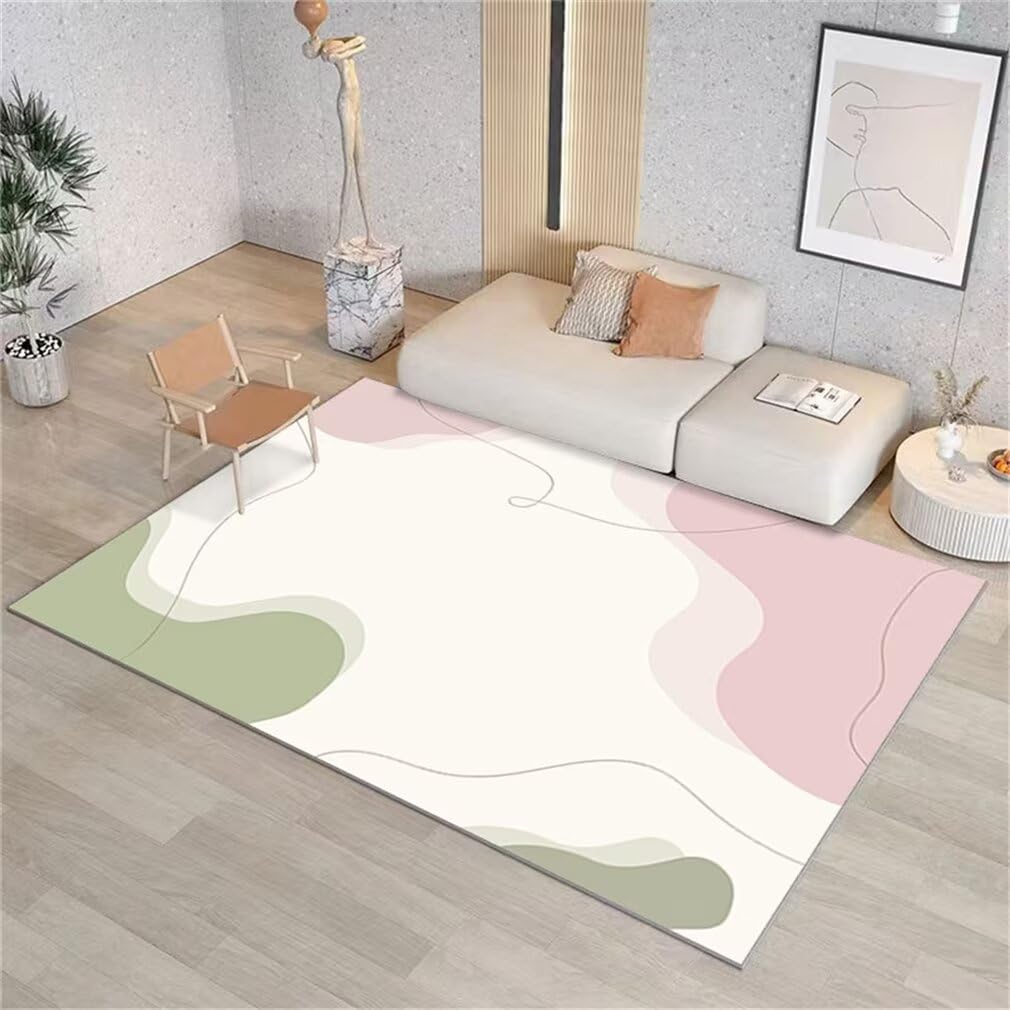 Tapis de salon plante crème 70x140cm en vinyle lavable style rose frais