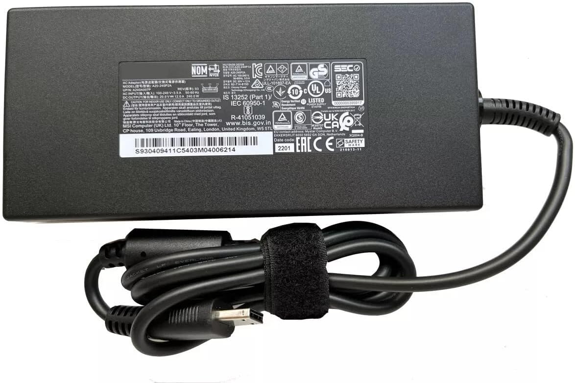 240W 20V-12A Laptop Charger A20-240P2A Compatible for MSI GE66 GE76 Raider GP66 GP76 Leopard,Stealth GS77 12UHS 12UH 12UGS 12UG 12UE,12UHS 12UH 12UGS 12UG 12UE USB tip