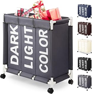 Laundry Sorter On Wheels 90L Laundry Baskets 3 Compartments Oxford Cloth Laundry Basket With Lid Removable Laundry Basket With Wheels Effective Sorting and Storage(Gray o2)