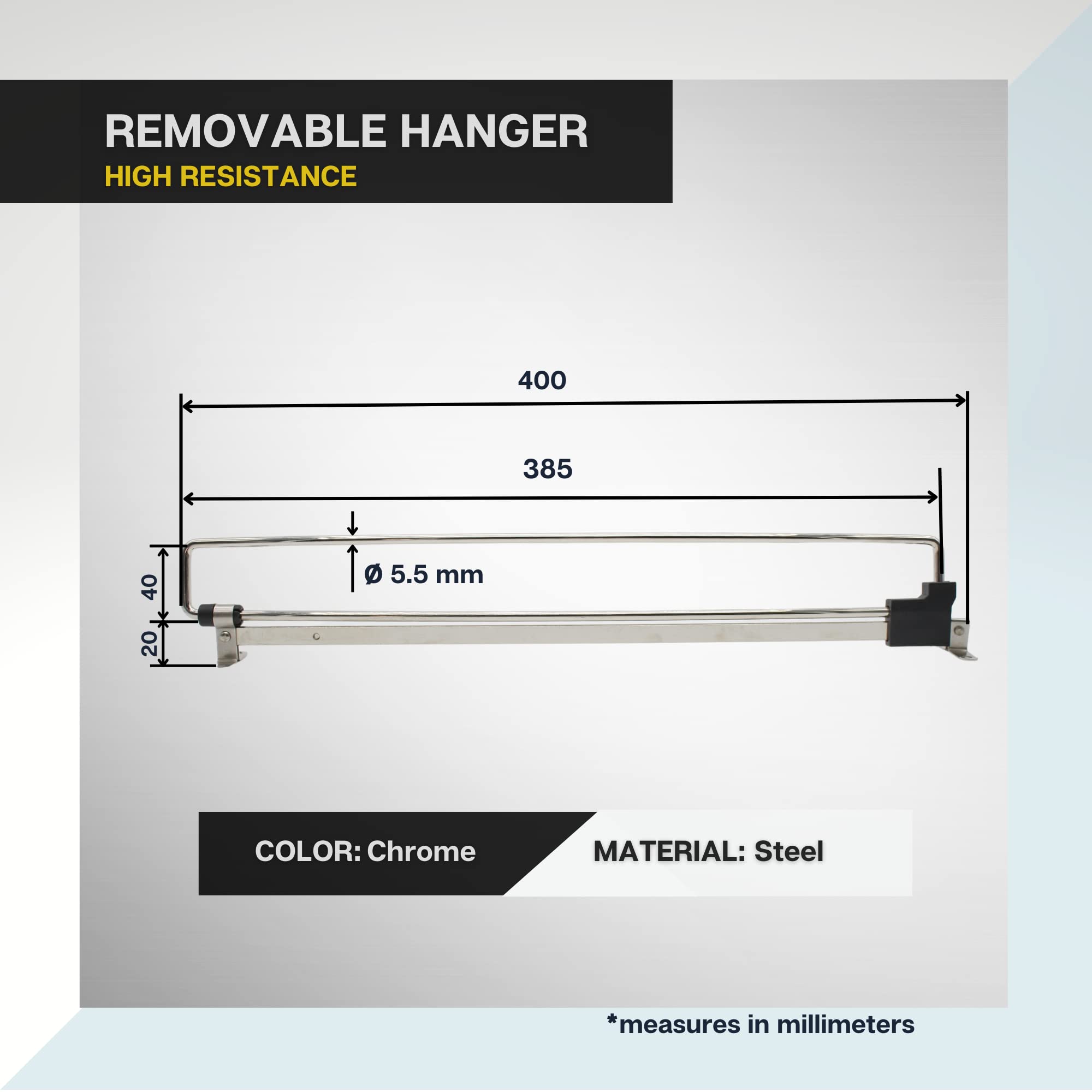 DOJA Barcelona Extendable Clothes Rail, Silver, 400mm - Image 4