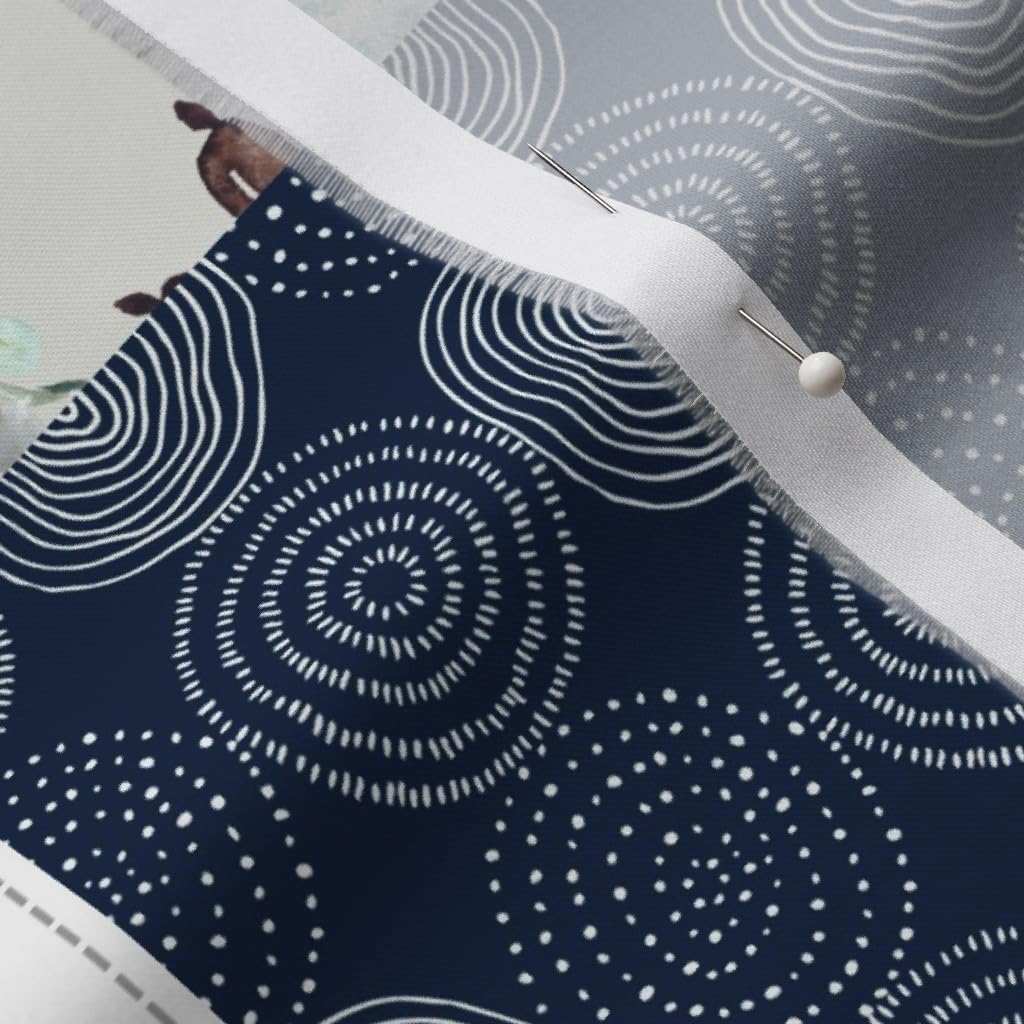 Spoonflower Fabric - Woodland Quilt Patchwork Baby Boys Woodland Nursery Navy Blue Gray Printed on Organic Cotton Sateen Fabric by The Yard - Sewing Quilting Apparel Home Decor
