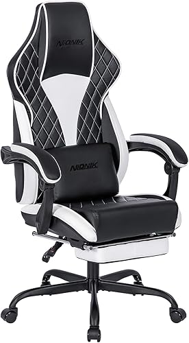 Silla de videojuegos, silla de computadora con reposapiés y soporte lumbar de masaje, silla ergonómica de videojuegos de oficina, silla de jugadores