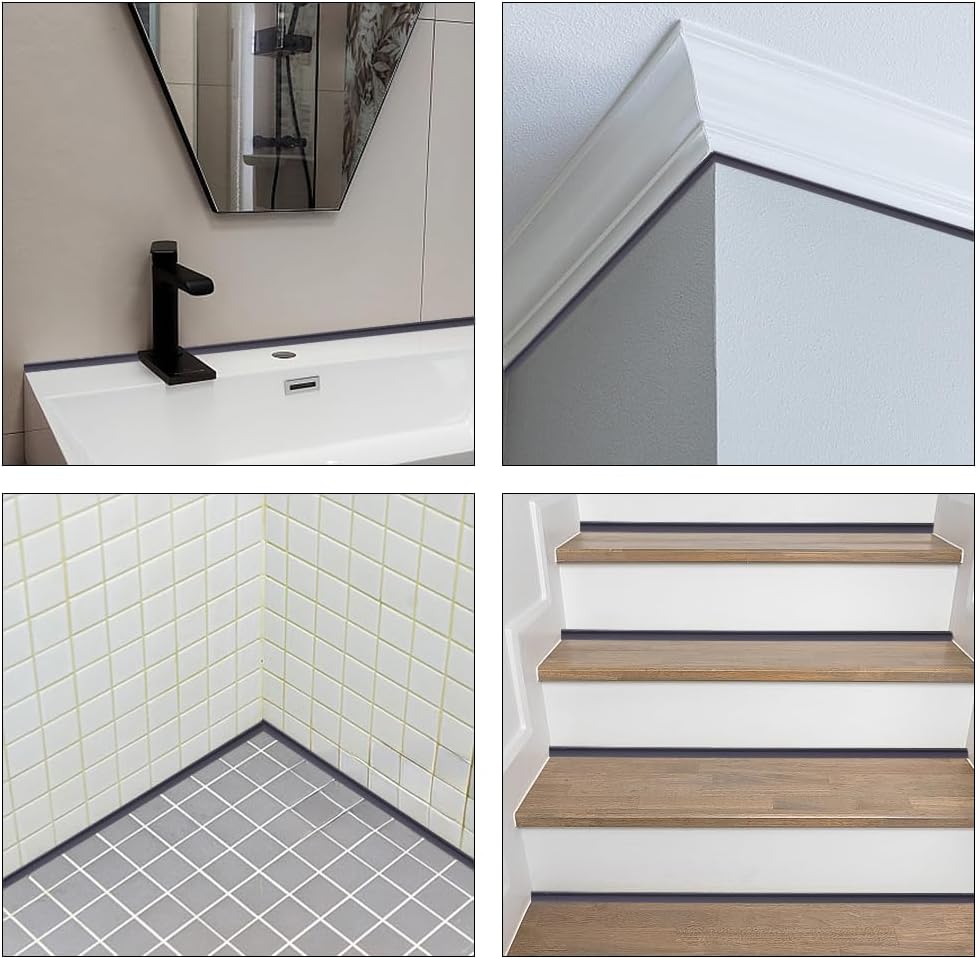 CRASPIRE 49.2Ft 5 Rolls Black Molding Trim Flexible Wall Trim Skirting Board Peel and Stick Self Adhesive Liner Wallpaper Border PVC Backsplash Tile Edge for DIY Ceiling Furniture Door Wardrobe Decor