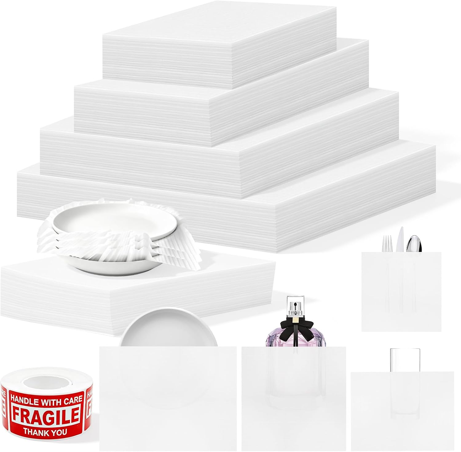 500 Pack Dish Packing Supplies Foam Wrap Pouches Sheets for Moving