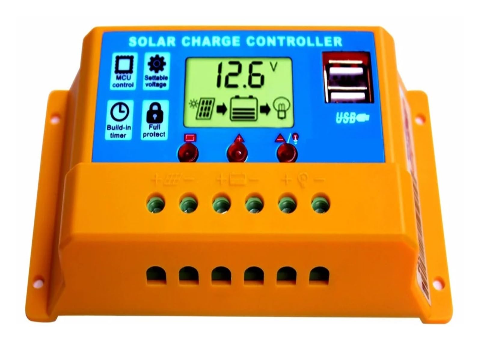 CUDTAPI 10a 20a 30a PWM Solar Charge Controller 12V 24V Dual USB 5V/2A Solar Panel Battery Regulator Intelligent(30A)
