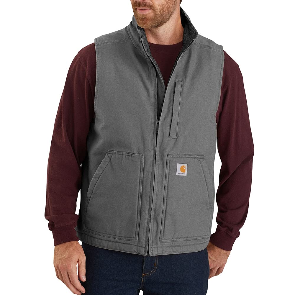 Carhartt Men's Sherpa Lined Mock-Neck Vest Work Utility Outerwear, Gravel, XL Big Tall
