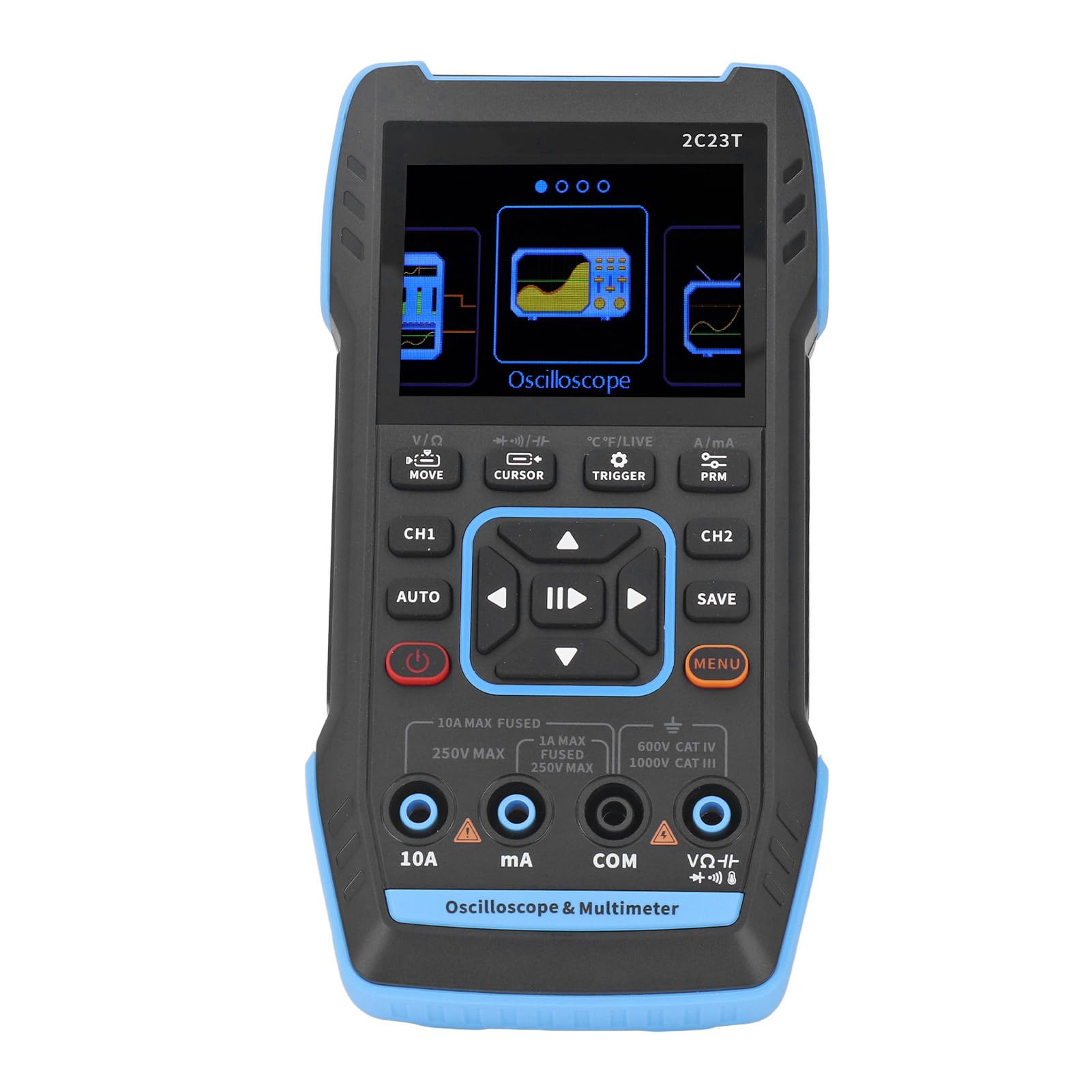 Jiawu Multímetro de Osciloscopio, 2,8 Pulgadas HD LCD de Doble Canal 50M Muestreo 3000mAh Batería Osciloscopio Digital Portátil, Portátil con Sonda 10X para Pruebas de Campo
