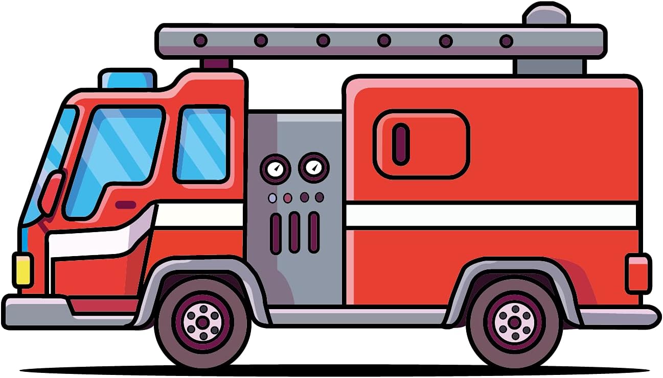 Home Bedroom Art Fire Engine Fire Fighting Apparatus Multicolored Design Vinyl Wall Decal - 19" x 30" Adhesive Kids Bedroom Living Room Fire Truck Cartoon Design Wall Decoration Sticker