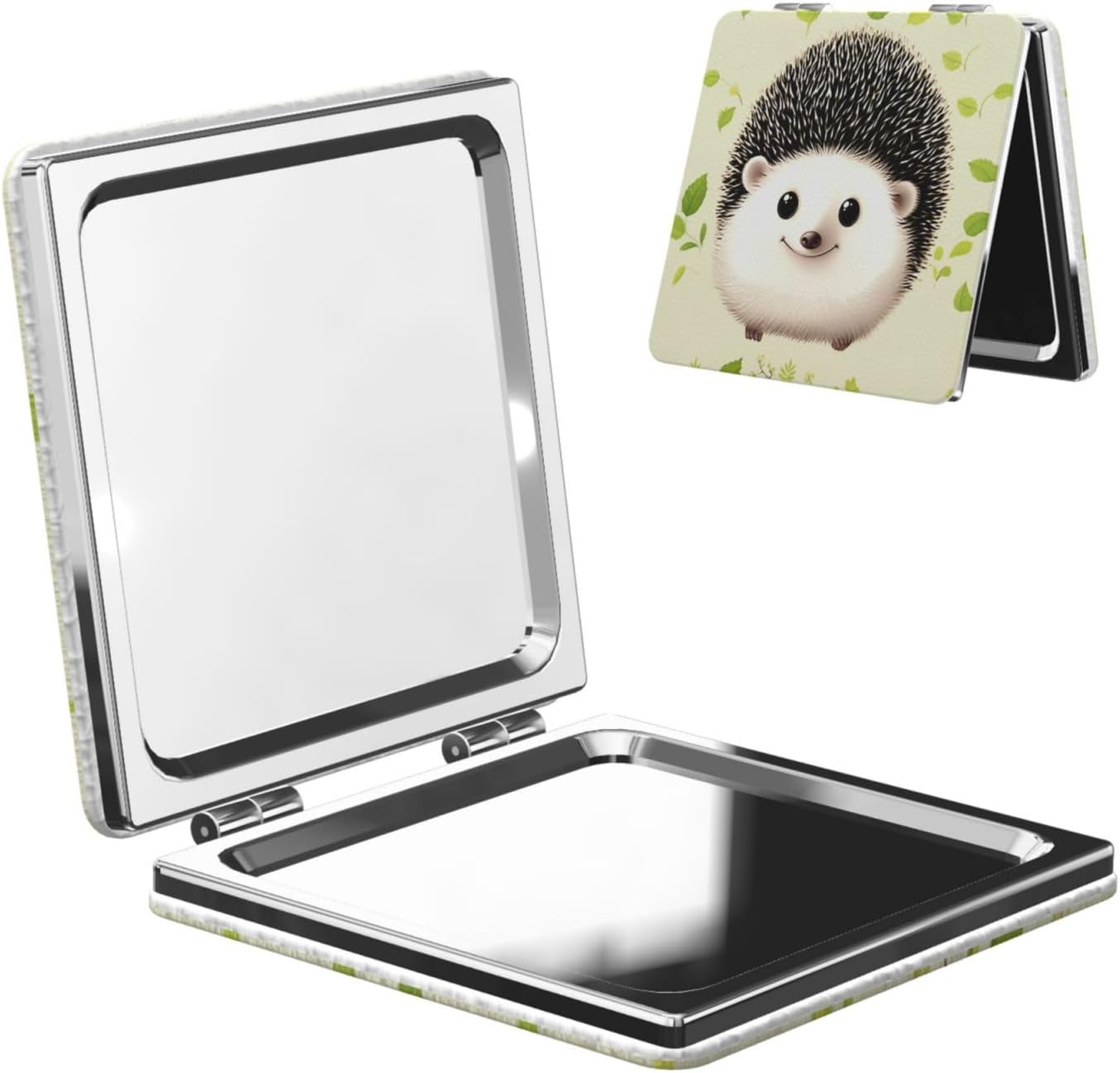 Cute Hedgehog Compact Mirror for Purse, Double-Sided 2X/1X Magnifying Mirror for Women Men, Travel Makeup Mirror for Handbag, Handheld Vanity Mirror for Gift