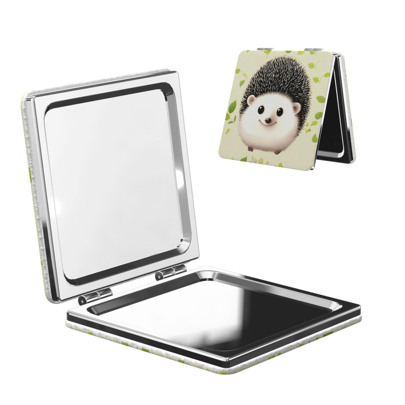 DWVTSLH Cute Hedgehog Compact Mirror for Purse, Double-Sided 2X/1X Magnifying Mirror for Women Men, Travel Makeup Mirror for Handbag, Handheld Vanity Mirror for Gift
