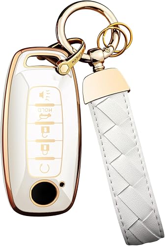 Funda para llavero Nissan compatible con funda inteligente Rouge Pathfinder Versa 2023 2024 (color blanco vory), Blanco marfil.