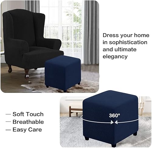 Miniatura 5 de Ottoman Covers Slipcover Square Jacquard Fabric Footstool Protector Covers Storage Stool Ottoman Covers Stretch with Elastic Bottom Small Sage