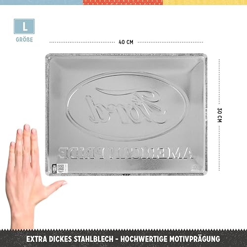 Nostalgic-Art Letrero de lata retro, Ford  Bandera de Estados Unidos  Idea de regalo para los fanáticos de los accesorios de automóvil, placa de