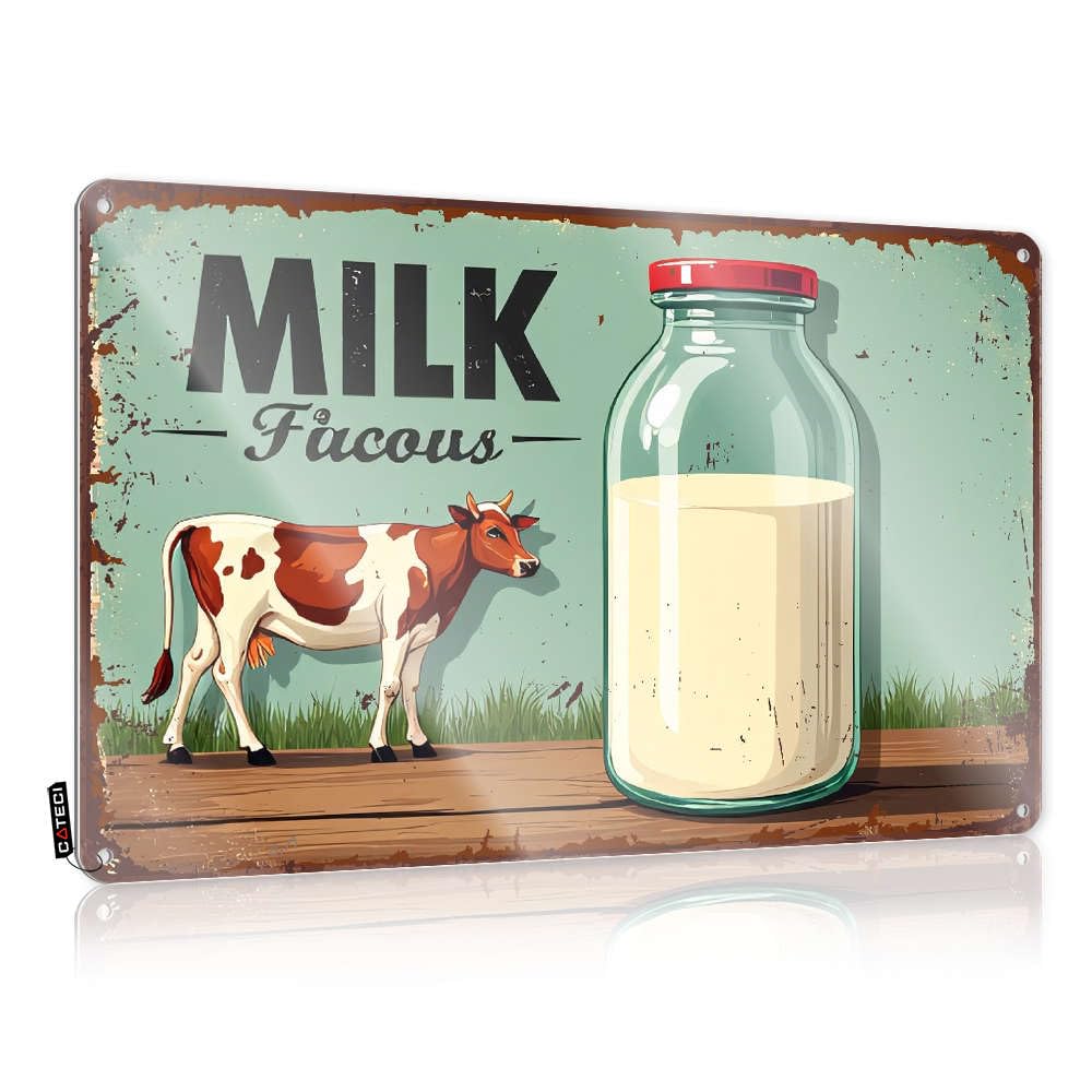 Sujd Colour Framed, Wall Art Highland Return Milk Bottle With Cow Illustration. | Rustic Western Wall Art(20X30cm)