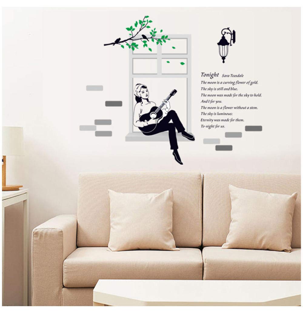 Hgtc Girls Guitar Wall Sticker Creative Sticker Removable Bedroom Living Room Sofa Background Wall Decoration 60X90cm