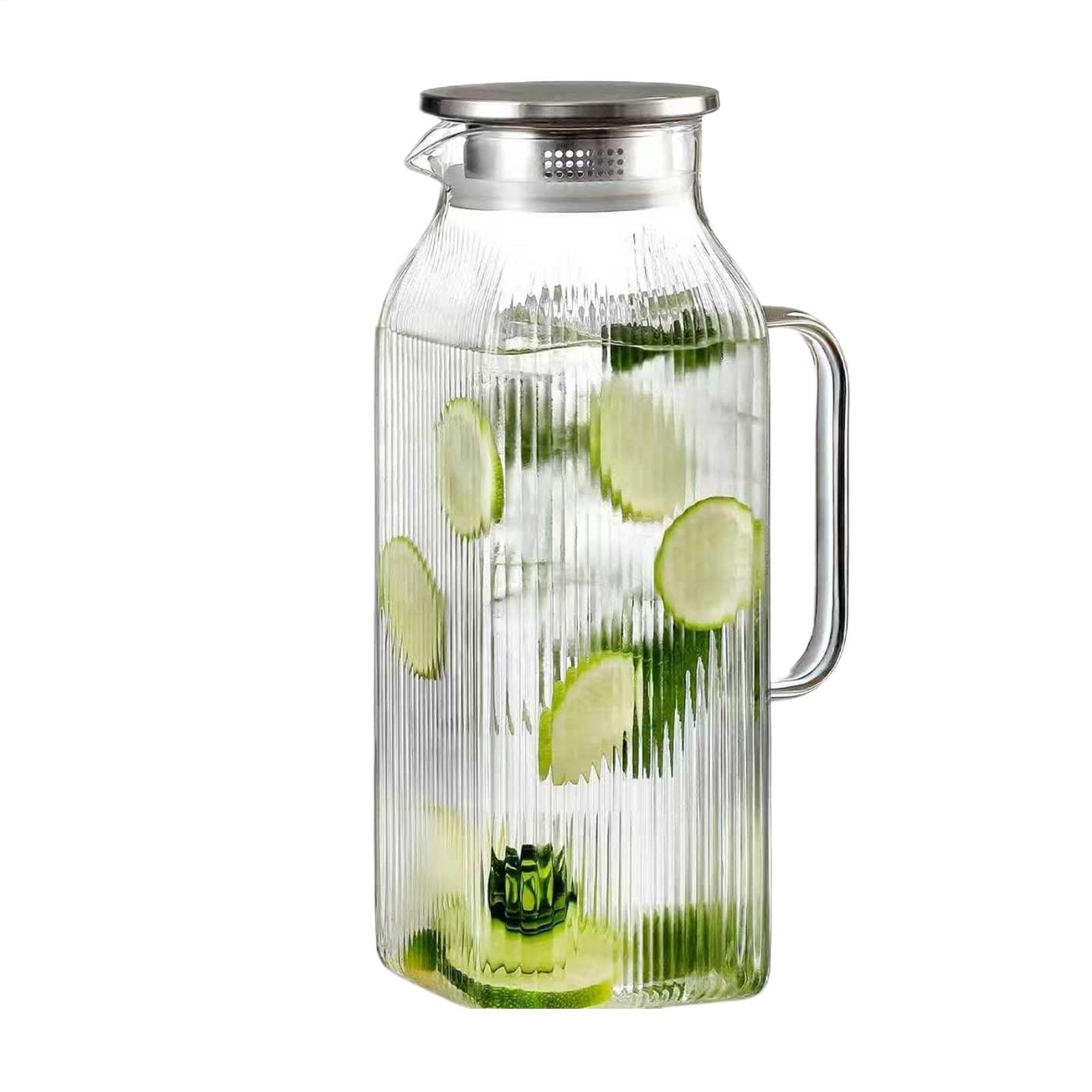 Pichet en verre transparent de 2L avec poignée en verre épais haut de gamme
