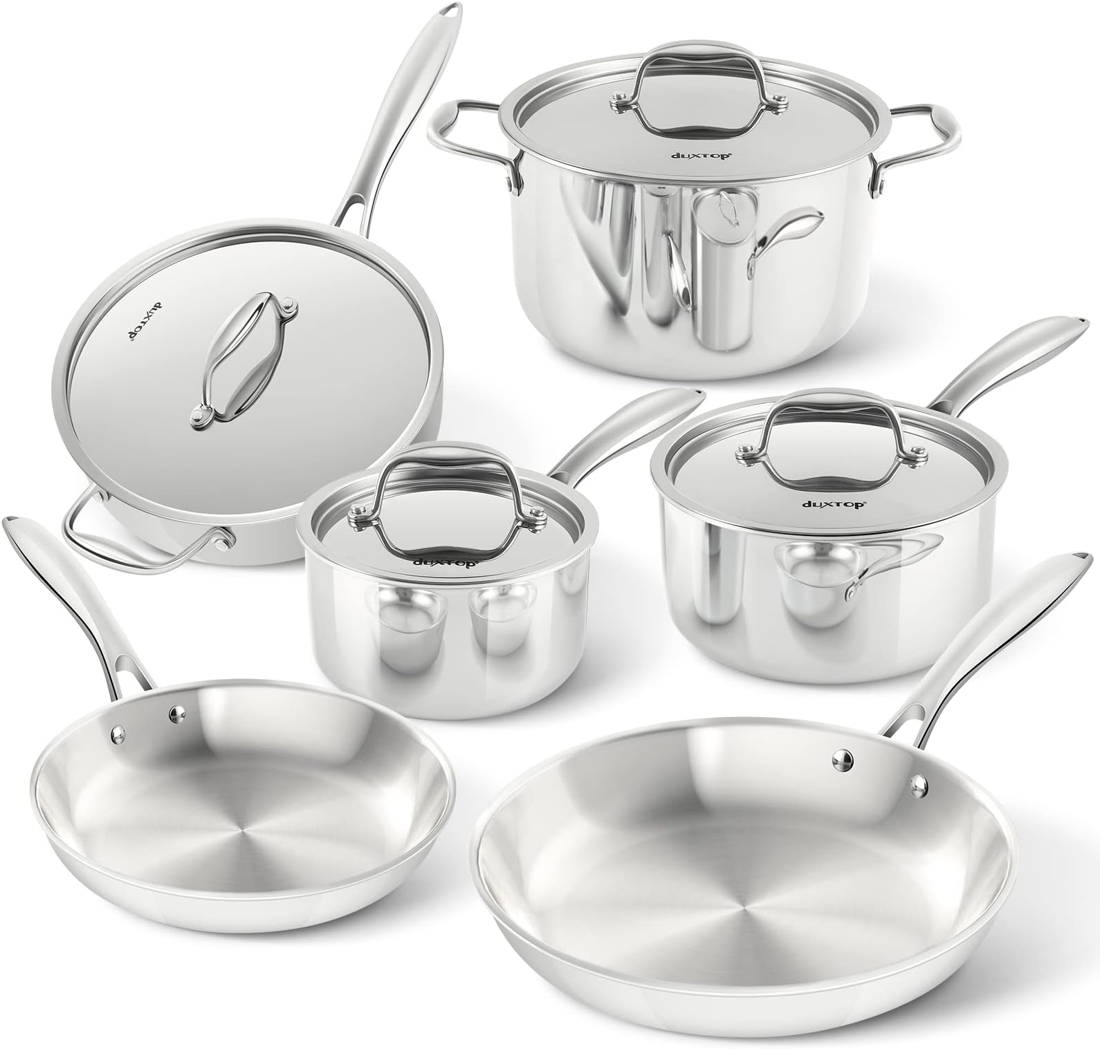 Whole-Clad Tri-Ply Stainless Steel Induction Cookware Set, 10PC Kitchen Pots and Pans Set