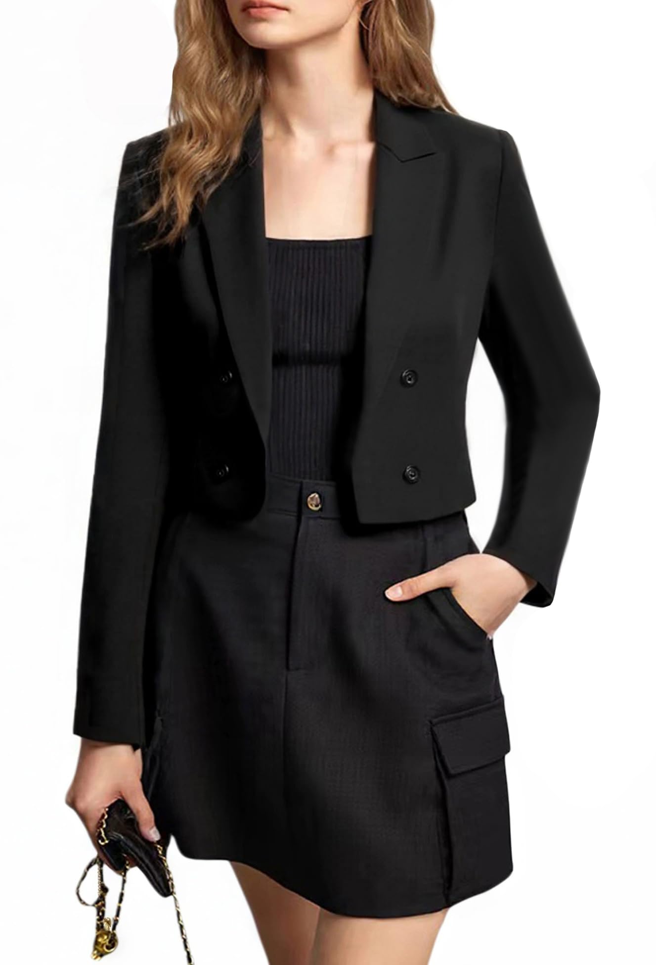 Beninos Womens Double Breasted Cropped Blazer Jackets