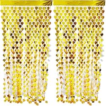 CYBERNOVA 2 Pack Fringe Curtain Backdrop, 78.74" x 39.37 "Heart-Shaped Metallic Tinsel Foil Fringe Streamers Curtains Background for Birthday Anniversary Graduation Party Decoration Gold