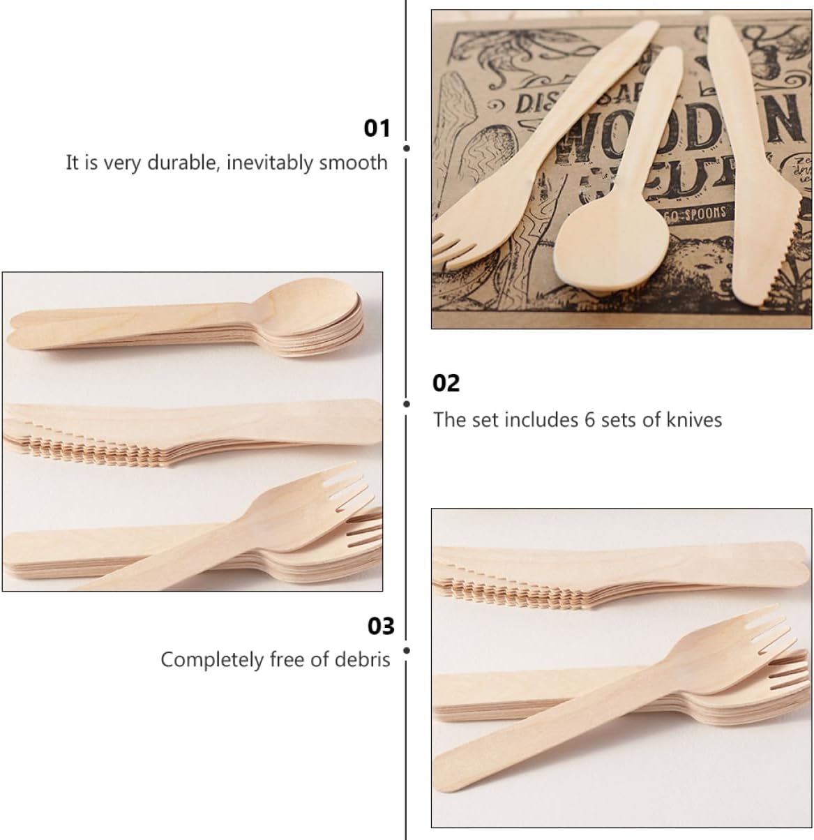 18Pcs Disposable Wooden Cutlery Set Spoons Knives Forks for Parties Banquets Picnics Utensil Supplies with Elegant Design for Easy Cleanup