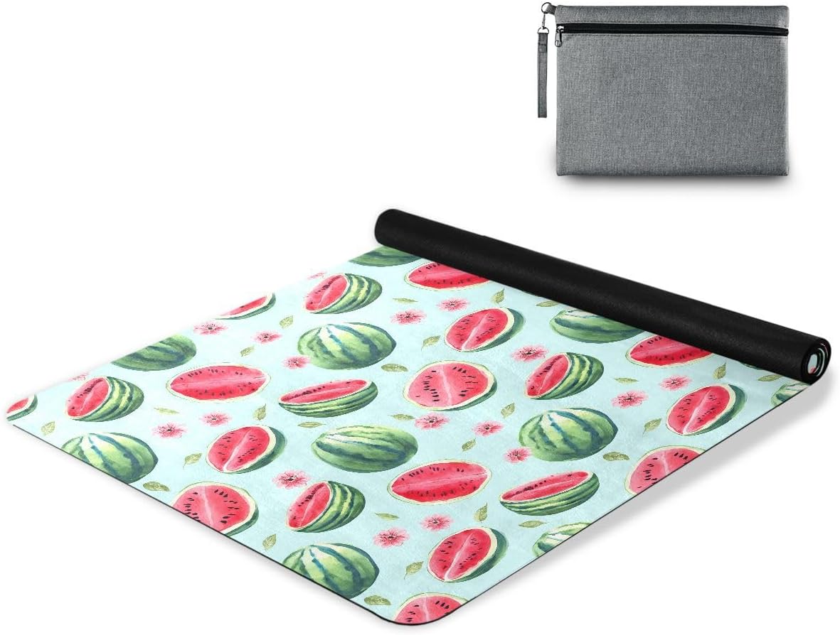 ALAZA Watermelon Green Background Pattern Yoga Mat Non Slip Fitness Exercise Mat, Workout Mat for Yoga, Pilates and Floor Exercises