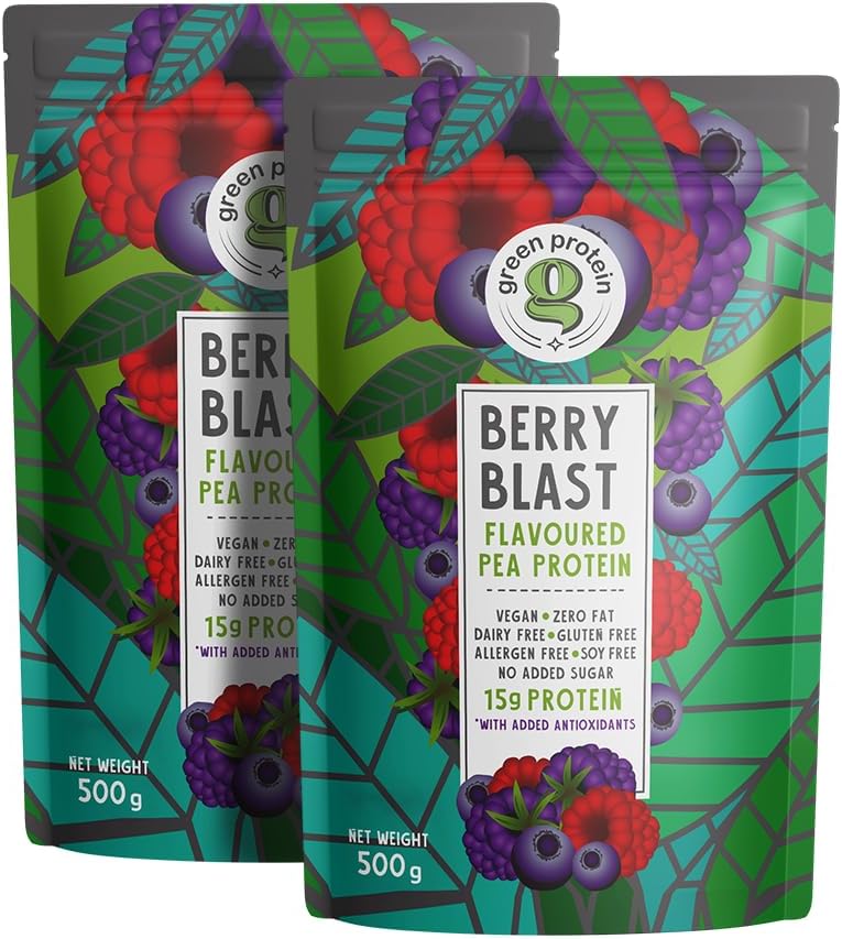 GREEN PROTEIN Plant Protein Isolate Powder, Plant Protein, No Added Sugar, 100% Soy Free, Dairy Free, Gluten Free, Allergen Free, Berry Blast Flavor, 15g Protein Per Serving, Pouch (1kg)