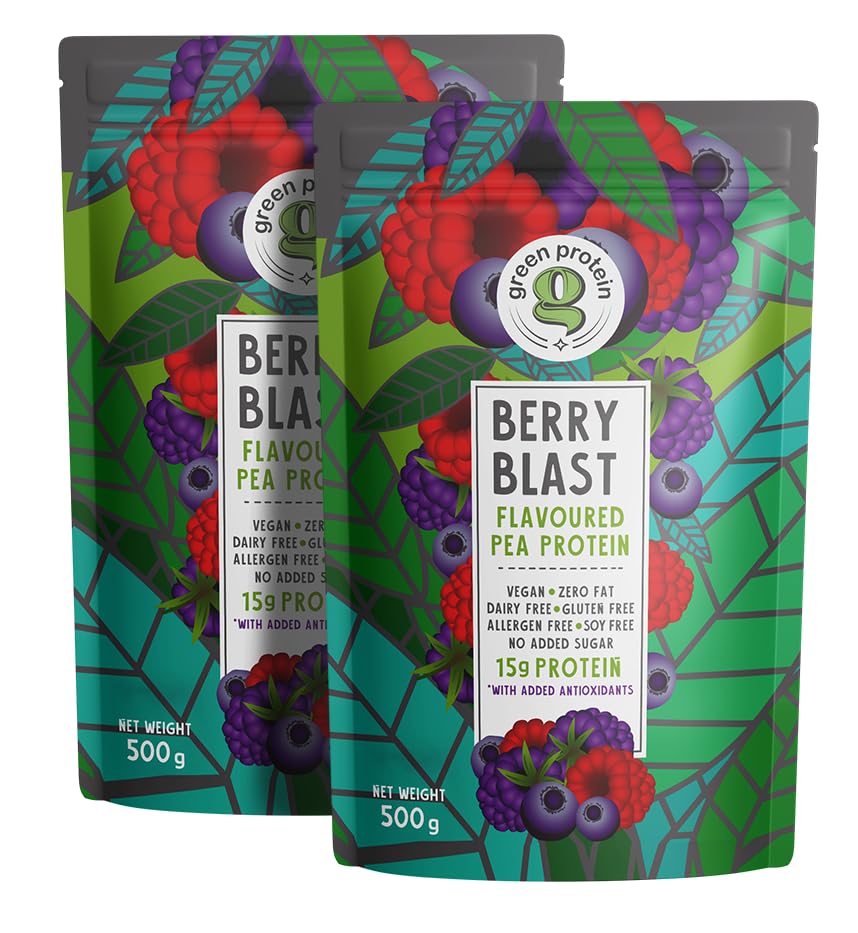 Image of GREEN PROTEIN Plant Protein Isolate Powder, Plant Protein, No Added Sugar, 100% Soy Free, Dairy Free, Gluten Free, Allergen Free, Berry Blast Flavor, 15g Protein Per Serving, Pouch (1kg)