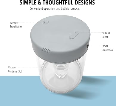 Resin Bubble Remover, Vacuum Chamber for Resins, Quick Remove Bubbles Within 10 Minutes, 96kPa High-Pressure Vacuum Pump, Compact Epoxy Machine for DIY Jewelry Arts Crafts Making Gray