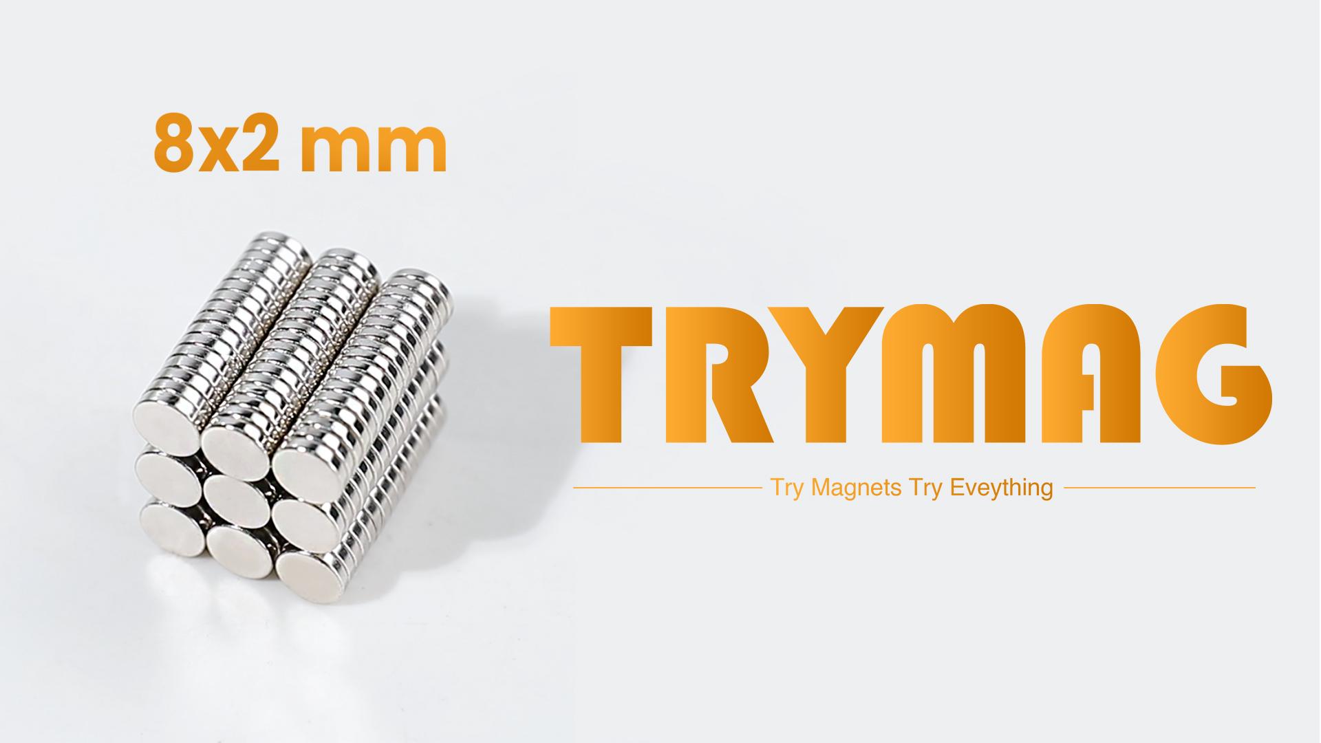 Image of TRYMAG Small Round Magnets, 300Pcs, 8x2mm - Disc Magnets for 3D Printing, Whiteboard, Fridge, Office, Hobbies, Crafts and Dry Erase Board (Pack of 2)