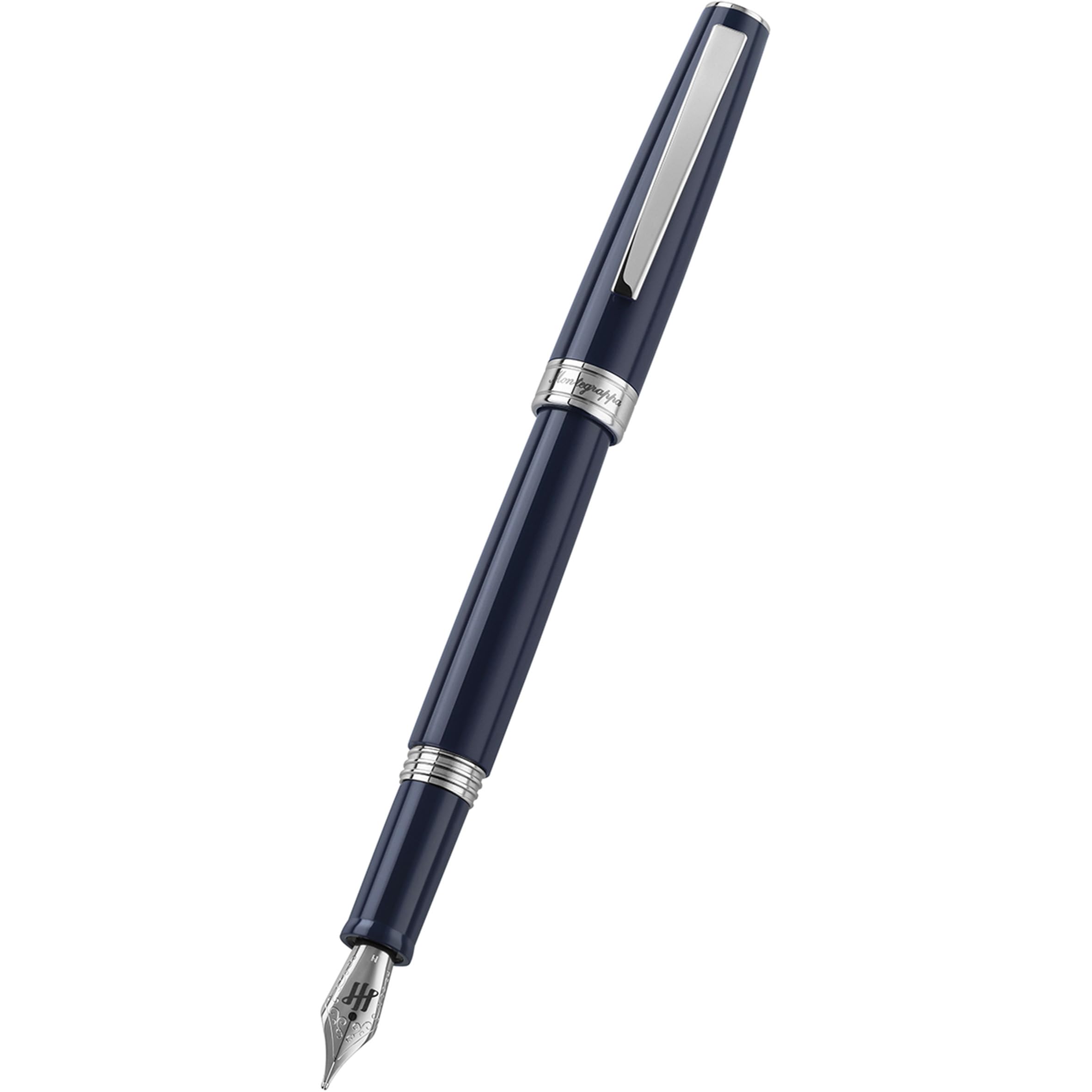 Montegrappa Armonia Füllfederhalter Dark Blue, Harzgehäuse mit Edelstahl-Details, Edelstahlfeder Stub 1,4, Patrone und Konverter, Geschenkbox, ISA1R3AD