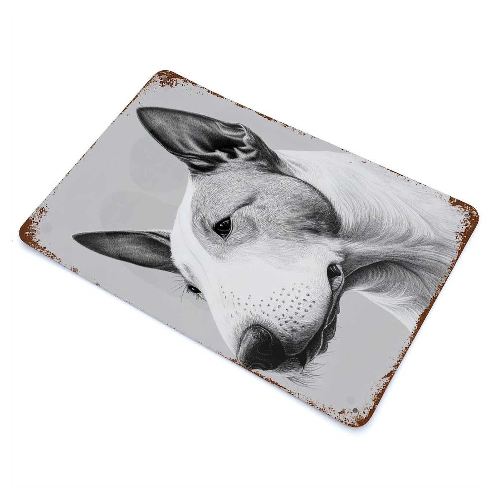 Bull Terrier Drawing Dog Vintage Metal Tin Sign 11.8"x7.9", for Cafe, Home Bar And Lounge Decor, Vintage Wall Decor