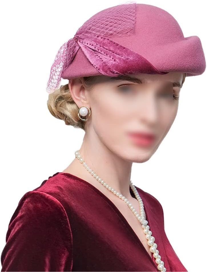 Ladies Vintage Wool Fedoras Woman Hat with Veil Wedding Black Elegant Berets Spring Autumn