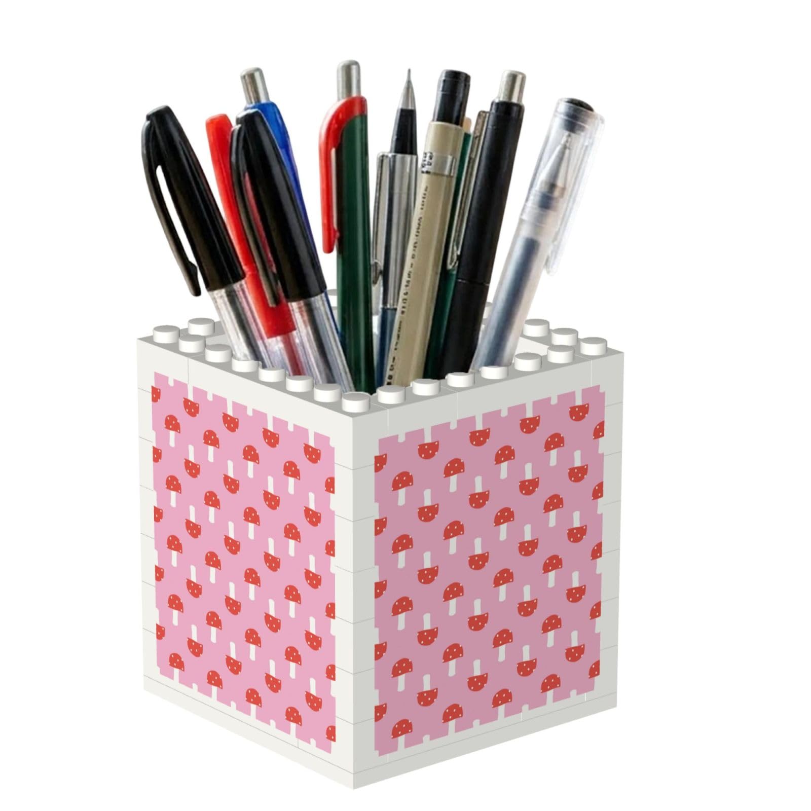 Poadnly Mushrooms Pink Red, Pen Pot Pencil Holder for Office Home School, Compact Desk Organiser for Office Stationery