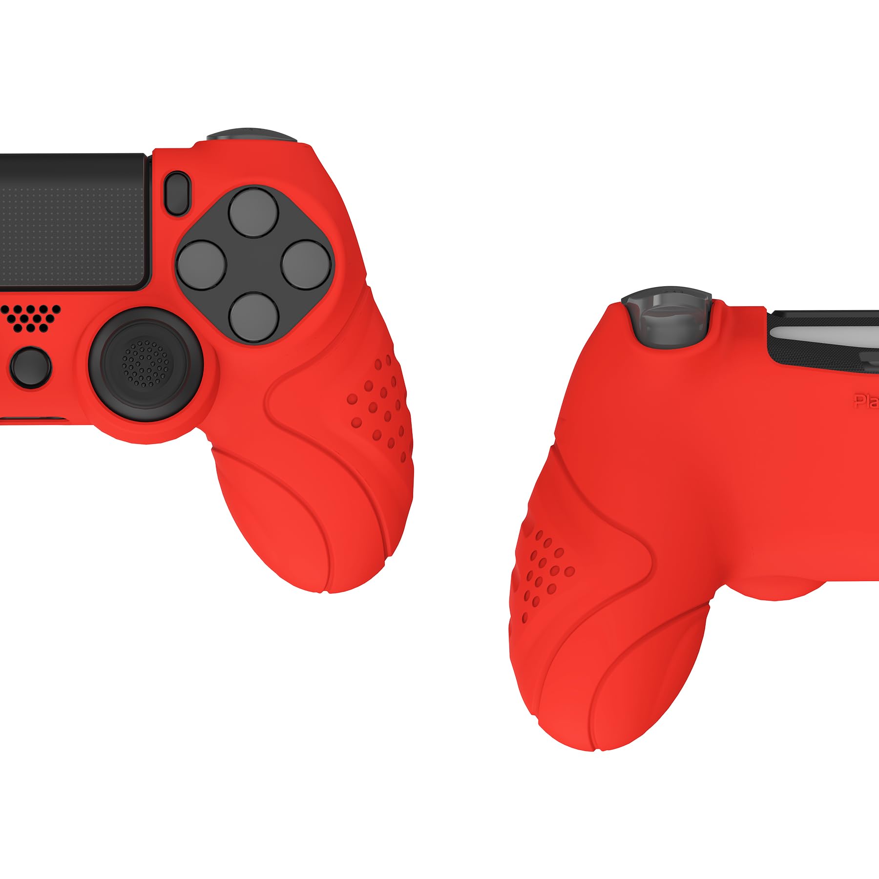 PlayVital Funda de Silicona para ps4/Slim/Pro Mando - Carcasa Protectora Suave y Antideslizante, Carcasa con 2 Tapas de Joystick, Diseño Ergonómico - Edición Guardian (Pasión Rojo)