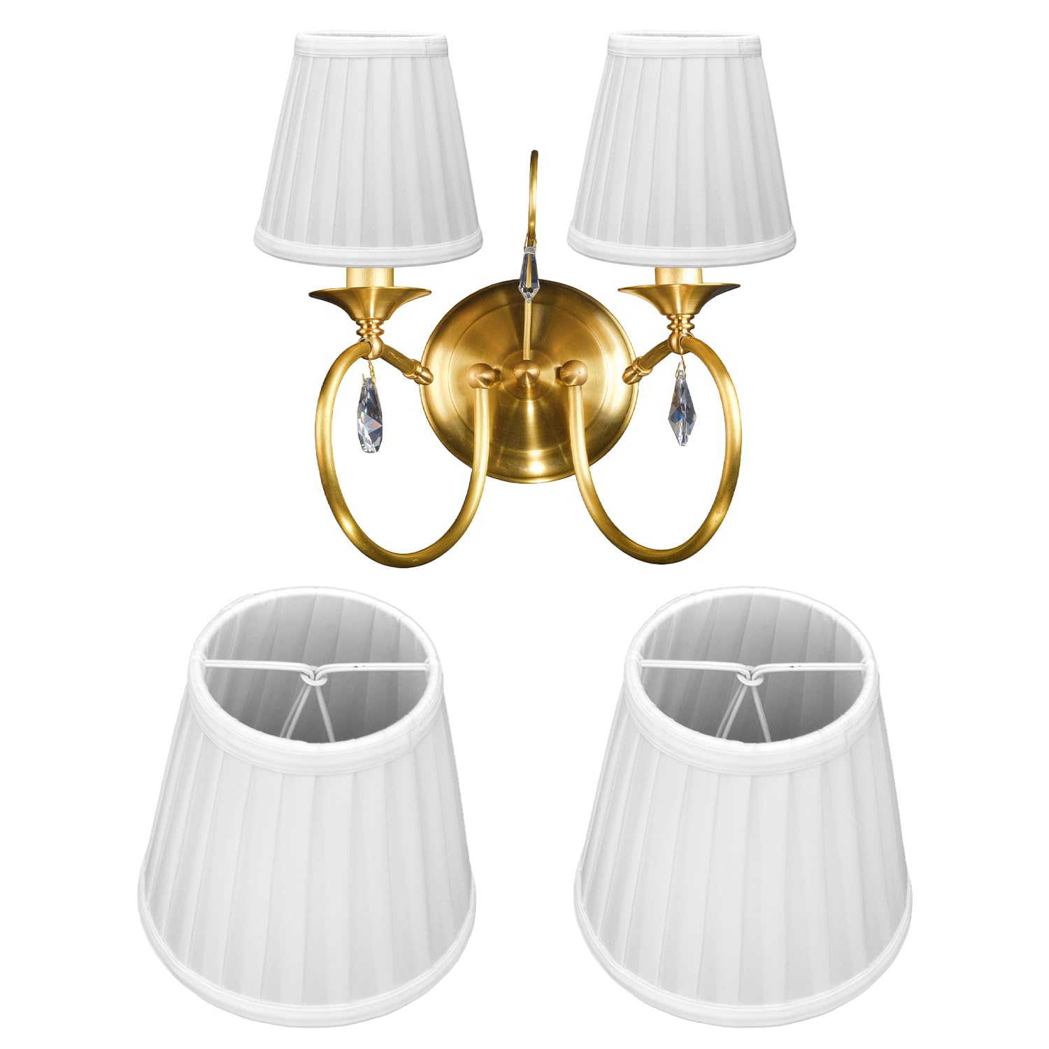Small Lamp Shades Set of 2, 3.6x5.6x5.1 Inches Pleated Fabric Sconce Lampshades Modern Clip On Chandelier Shades Cover for E14 Bulb, Table Lamps, Floor Lamps (White)