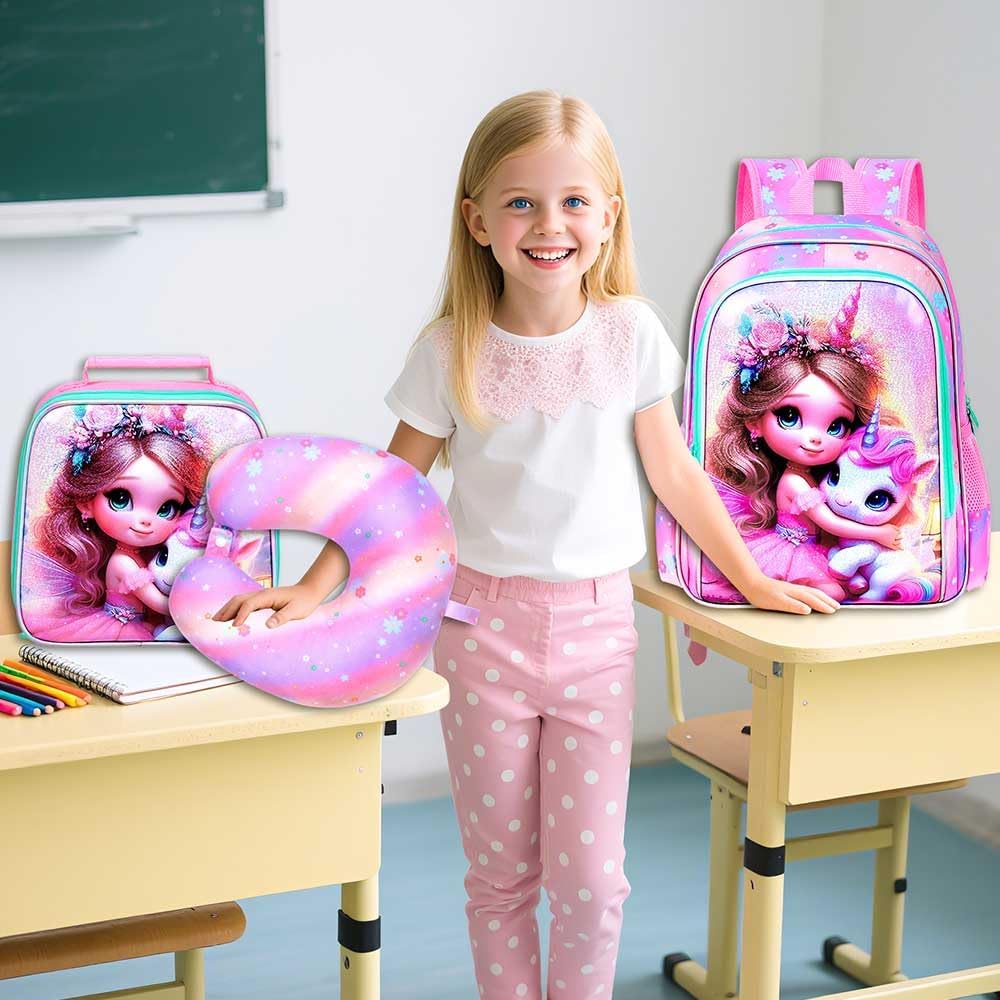 AGSDON 5 Piece Kids Luggage Set for Girls, Cute Rolling Wheels Suitcase for Toddler, Children Travel Carry on Suitcase - unicorn