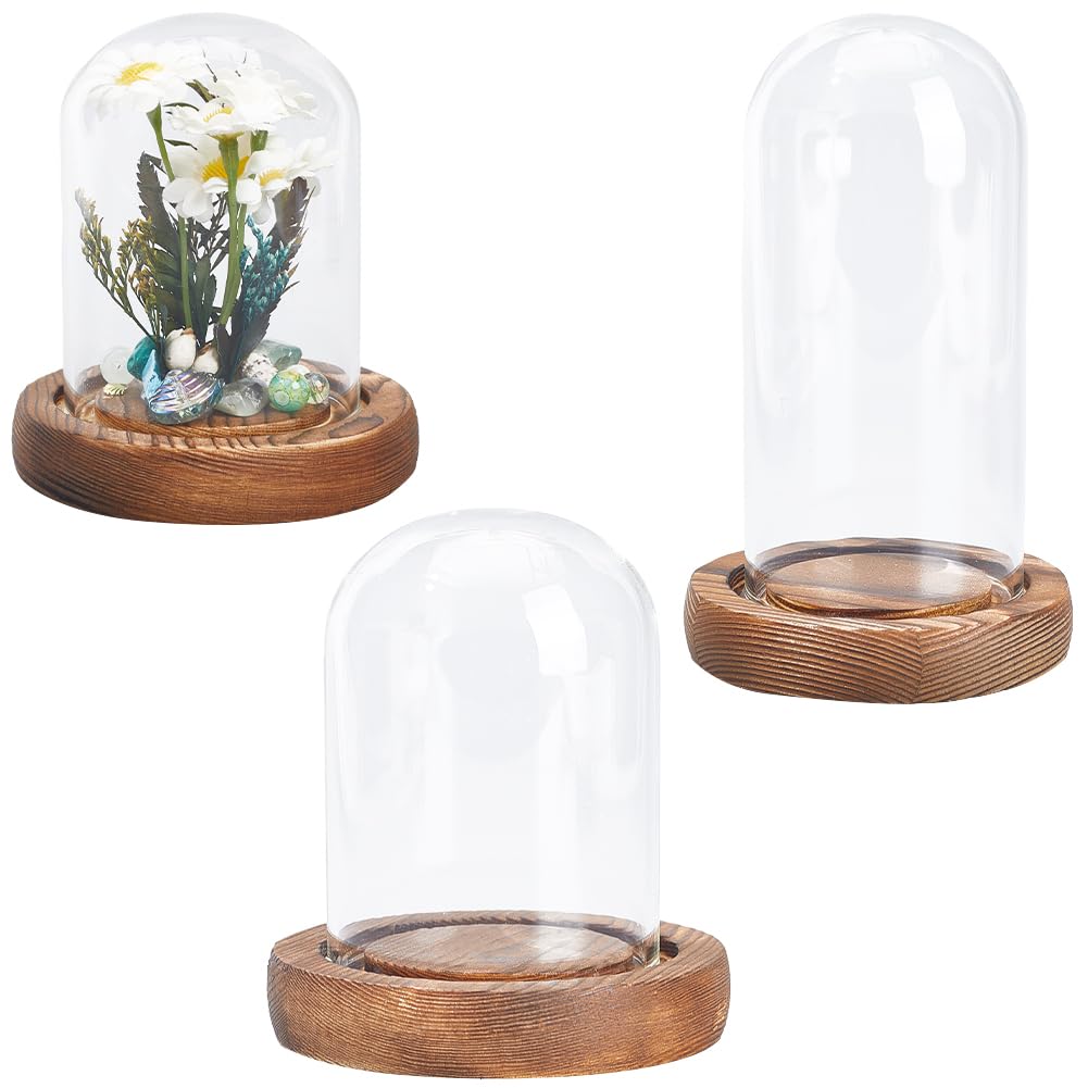 Glass Dome Base SUNNYCLUE 3 Sizes Glass Dome Cover Clear Glass Display Dome Cover with ...