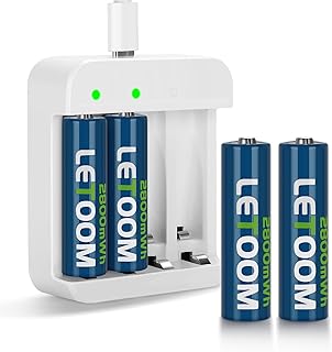 Rechargeable Lithium AA Batteries 2800 mWh 1.5V with Charger (4 Pack)